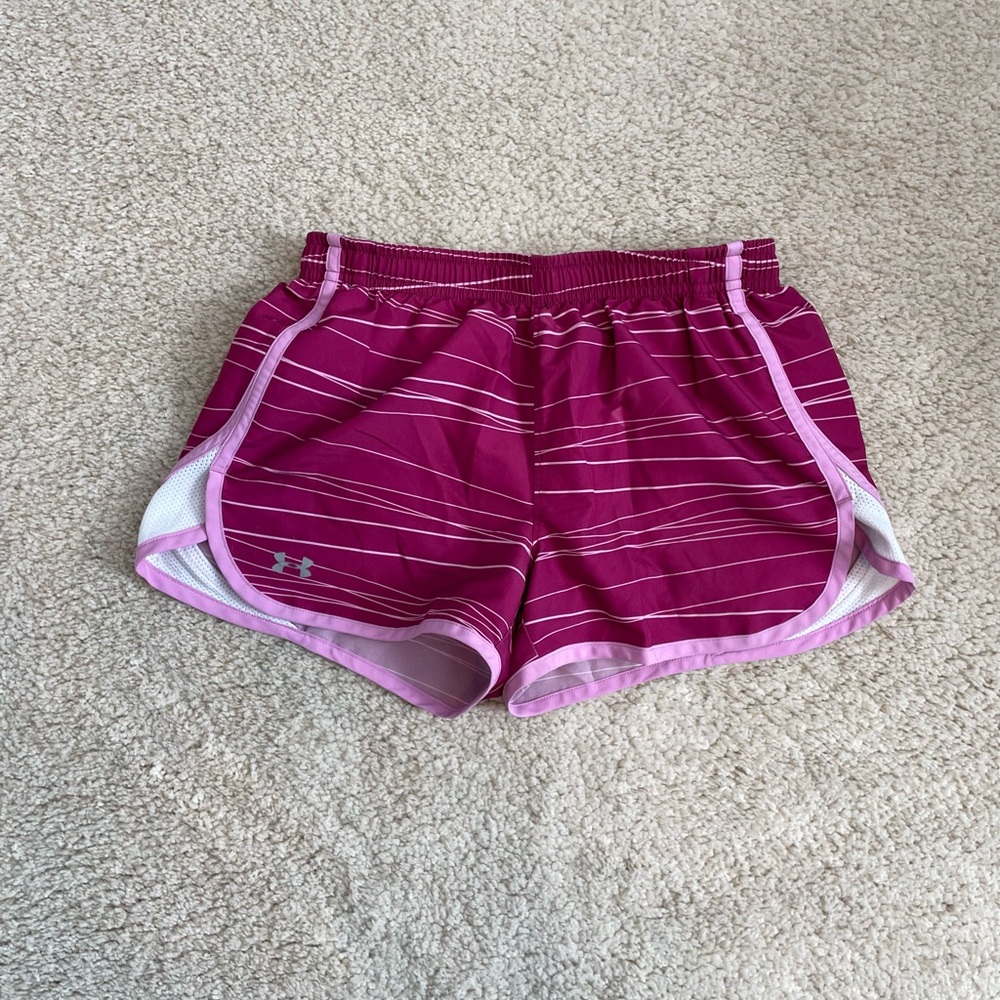 Under Armour Women's Magenta and White Athletic Shorts